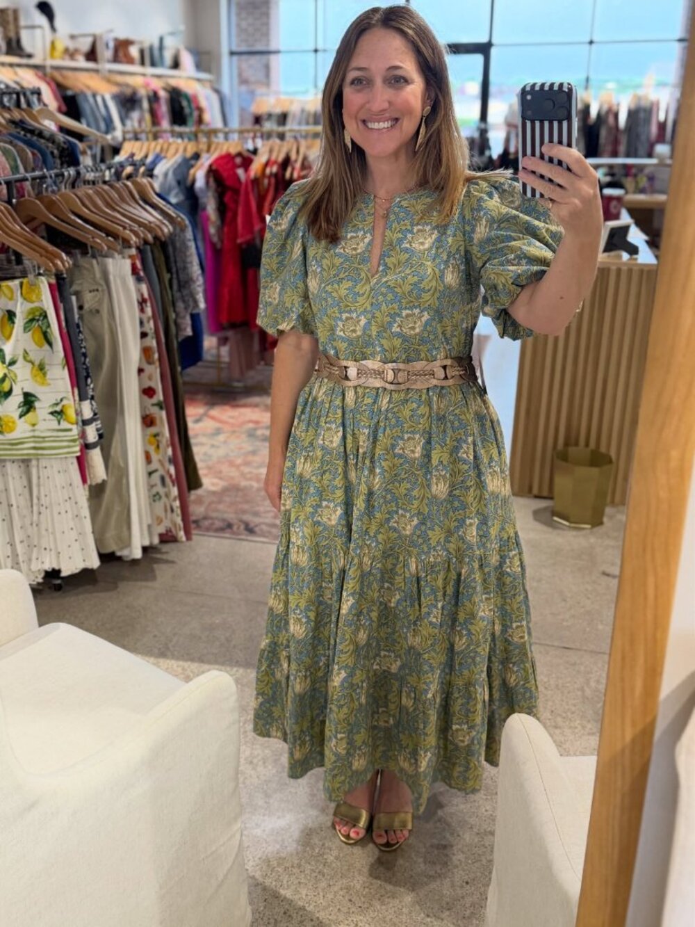 Tuckernuck Hyacinth House Cisco Maxi Dress | Blue and Green Leafy Floral | Sz S